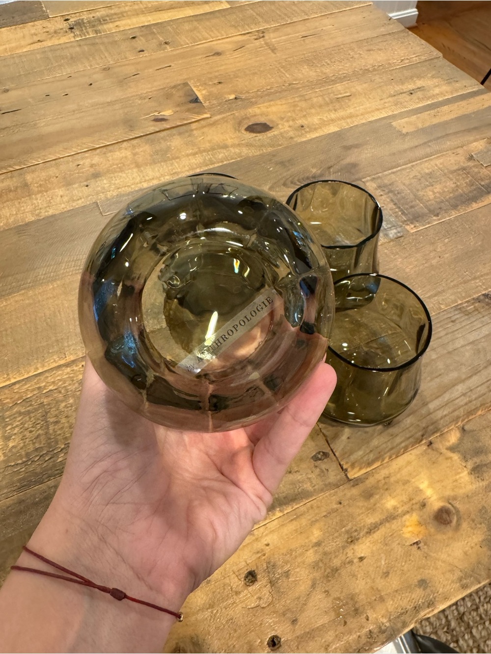 Anthropologie Cybelle Stemless Wineglasses Olive 4 - Picture 6 of 6